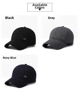 Outdoor winter baseball caps in black, grey, and navy blue with metal mountain badge
