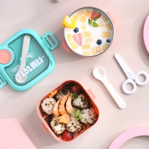 304 stainless steel kids lunch box set with thermal insulated bowls and utensils