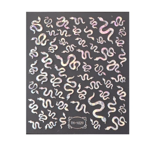 Holographic snake nail stickers with colorful metallic starburst effects, model TH-1029