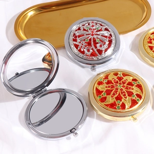 Vintage gold and silver hollowed-out folding makeup mirrors with dragonfly rhinestone design