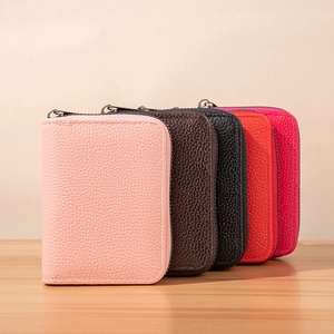 Women Pebbled PVC Leather Accordion Card Holder Multi Slot RFID Blocking Mini Wallet With Zipper Closure Small Organizer