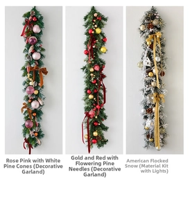 Detailed comparison of pink, gold-red, and snow-flocked Christmas garland styles