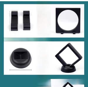 Detailed specs for PE film display box bases including round and rectangular stands