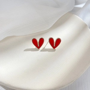 Heart Shaped Stud Earrings With 925 Sterling Silver Earring Post Alloy Enamel Sweet Minimalist Jewelry For Women