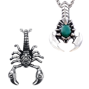 Scorpion Pendant Necklace Stainless Steel With Green Gemstone Retro Punk Gothic Jewelry Vintage Style Unisex
