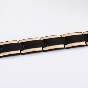 Minimalist black and gold stainless steel link bracelet for men with matte finish details