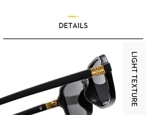 Detail view of premium metal hinges and black square frame on retro style sunglasses
