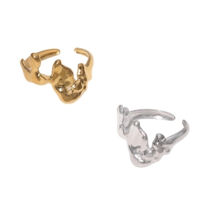Minimalist lava-style titanium steel open rings in gold and silver finish on white background
