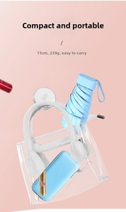 Compact 15cm mini light blue folding umbrella weighing 239g fits inside a clear handbag