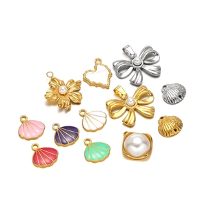 Stainless Steel Charms Pendants For DIY Jewelry Making Artificial Pearl Shell Heart Bow Flower Sun Face Enamel Decorative Findings