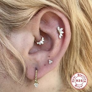 Ensemble de boucles d'oreilles en argent 925 doré avec piercings de cartilage en zircon