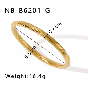 Detailed dimensions of the hollow threaded stainless steel bangle in gold finish