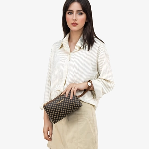 Classic patterned small crossbody bag with double zippers and wristlet strap