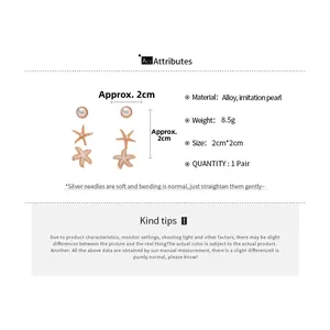 Detailed specs of starfish stud earrings with pearls featuring 2cm size and alloy material