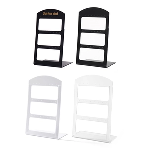 Three-tier 24-hole acrylic earring display stand in black, white, and clear finishes