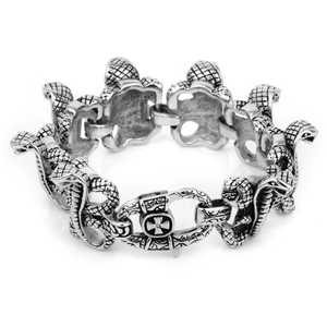 Bracelet chaîne serpent gothique en acier titane argenté avec fermoir pendentif croix