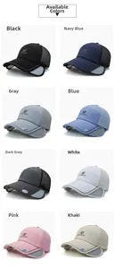 Vue détaillée des casquettes de baseball respirantes en huit coloris avec visière rétractable
