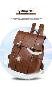 Detailansicht des leichten braunen Retro-Rucksacks, 0,6 kg, mit doppelten Schnallen