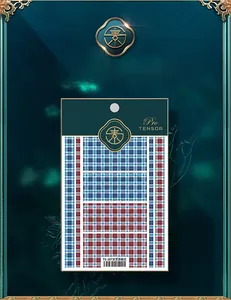 Detail of TS-387 5D nail art stickers with classic red and blue Scottish plaid pattern
