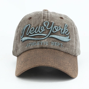 Retro two-tone baseball cap with blue New York 3D embroidery and vintage wash finish