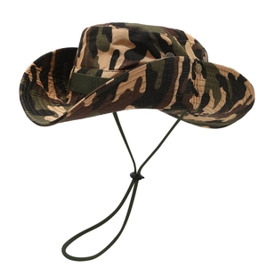 Camouflage wide brim boonie hat with adjustable chin strap for outdoor hiking and fishing