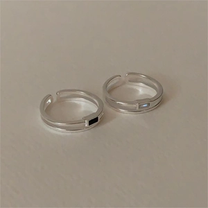 Minimalist 925 sterling silver open rings with rectangular zircon stones in black and white