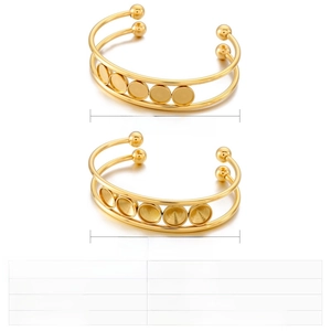 Detail of adjustable gold stainless steel cuff bracelets with DIY setting trays