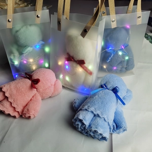 Colorful bear-shaped towel gift sets with LED lights and transparent bags