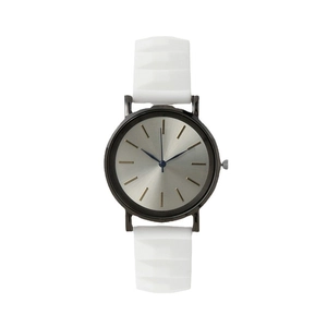 Minimalist quartz watch with white silicone strap and sunray silver dial for unisex wear