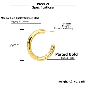 Detailed specs of gold-plated triple layer C-shaped hoop earrings in 29mm titanium steel