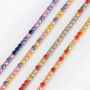 Rainbow CZ tennis bracelets with colorful round-cut cubic zirconia in claw setting