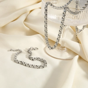 Stainless Steel Flower Link Chain Necklace And Bracelet Hip Hop Punk Jewelry For Men Silver Color Waterproof Hypoallergenic