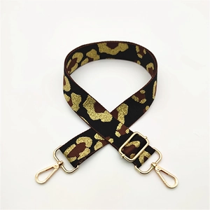 Adjustable leopard print bag strap with gold metal hooks for crossbody handbags