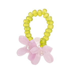 Sweet yellow beaded flower ring with translucent pink floral accents for women