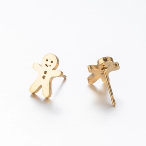 Minimalist gold stainless steel gingerbread man stud earrings for women with cute details