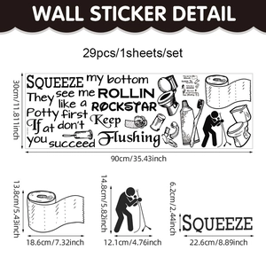 Self-adhesive PVC bathroom wall stickers with humorous letters and 29 toilet-themed icons