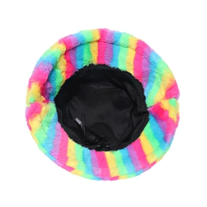 Chapeau bob en fausse fourrure arc-en-ciel pour femme avec doublure thermique chaude