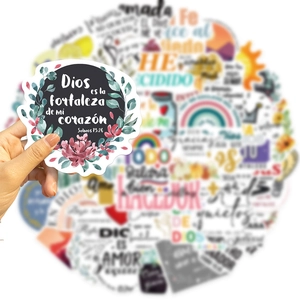 Detail of waterproof Spanish Bible verse stickers with floral design for journals
