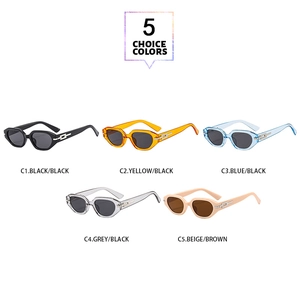 Flat lay of geometric hexagonal sunglasses available in five trendy fashion colors