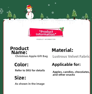 Detailed product specifications for red velvet Christmas apple drawstring gift bags