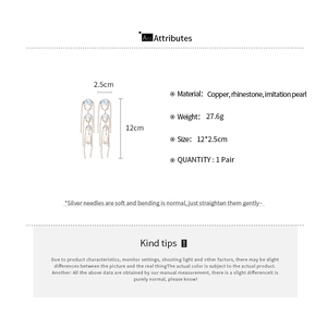 Detail specifications of tassel pearl earrings with rhinestones and copper materials