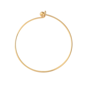 Detail of 60mm gold stainless steel open bangle featuring removable threaded beads