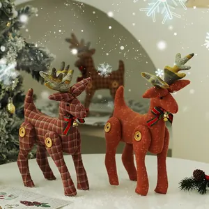 Christmas Ornaments Fabric Reindeer Christmas Tree Figurines With Metal Bell And Button Desktop Decor For Holiday Home