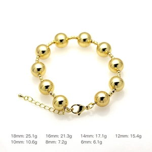 Detailed size chart for 18k gold-plated bead bracelets with weights from 6mm to 18mm