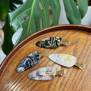 Vintage Acetate Marble Texture Hair Clips French Handmade Style Traceless Side Clips Elegant Retro Gold Plated Accessories