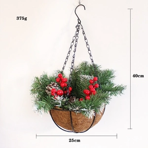 Künstliche Weihnachtsampel mit Tannennadeln, roten Beeren und Tannenzapfen, 25 cm groß