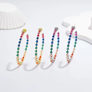 925 silver 14k gold plated hoop earrings with rainbow pear cut colorful cubic zirconia