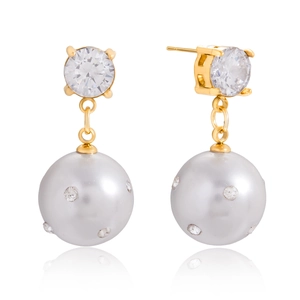 Elegante Gold-Titan-Ohrringe mit grauen Perlen und funkelnden kleinen Kristallen