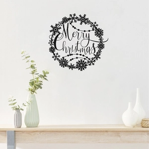 Black Merry Christmas wall decal with snowflake frame for living room decoration