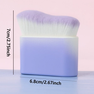 Macro shot of large purple gradient wavy foundation brush showing 7cm height dimensions